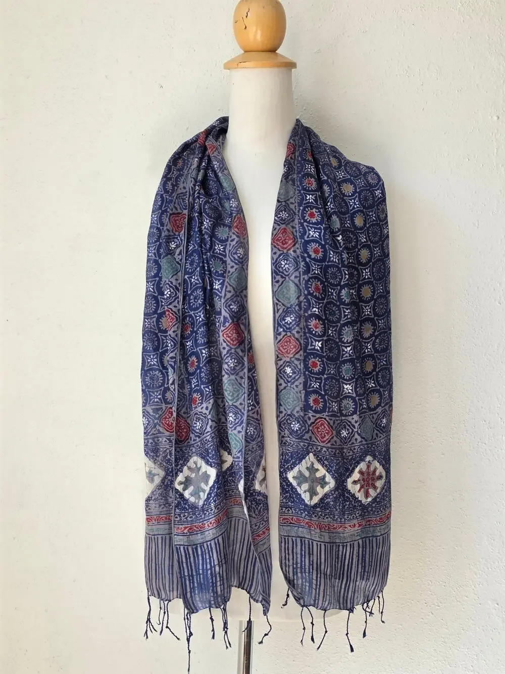 Ajrakh 100% Silk Scarf Hand-Block printed Handcrafted Soft One Size Art to Wear